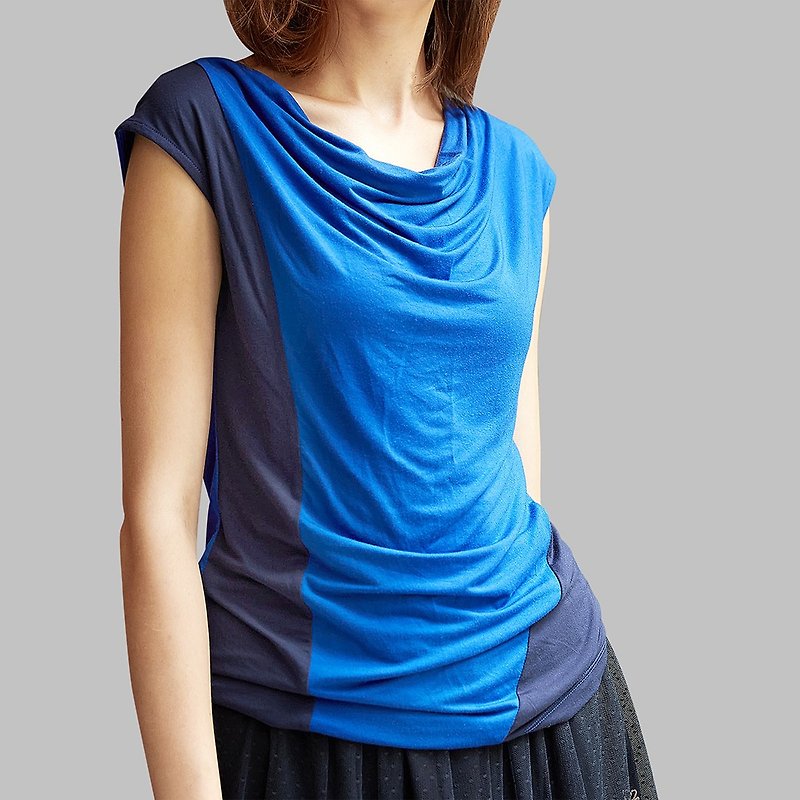 精品莫代爾棉側邊設計顯瘦上衣 - 女裝 背心 - 棉．麻 藍色