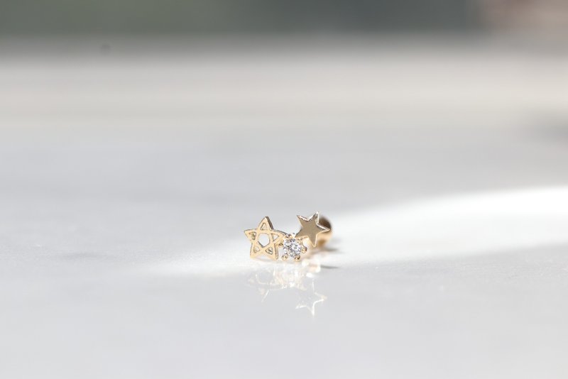 純14K  星星鎖珠耳環(單個)耳骨 耳窩 不退色 - 耳環/耳夾/耳骨夾 - 貴金屬 金色