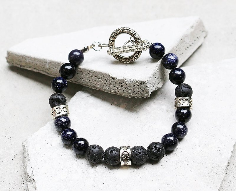 Sky country - Blue sand Stone natural stone bracelet volcanic x minimalist geometry personalized Christmas - Bracelets - Gemstone Blue