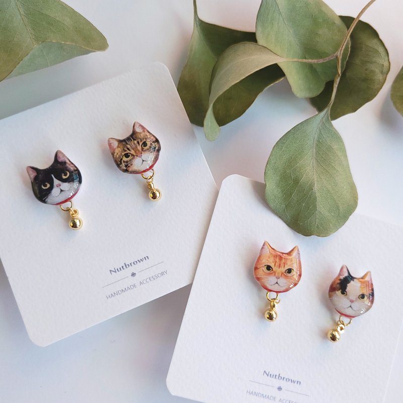 Animal series-cat earrings/ Clip-On with bells - Earrings & Clip-ons - Resin Multicolor