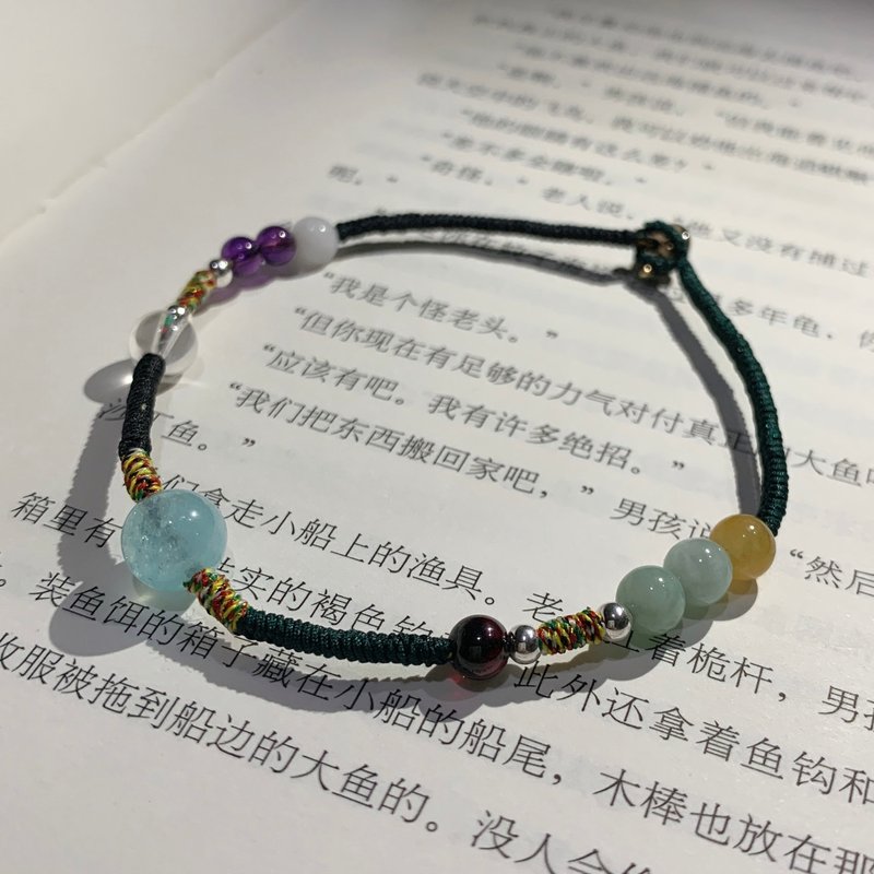 客制化//海藍寶 翡翠 石榴石 紫水晶編織手繩 - 手鍊/手環 - 玉石 綠色