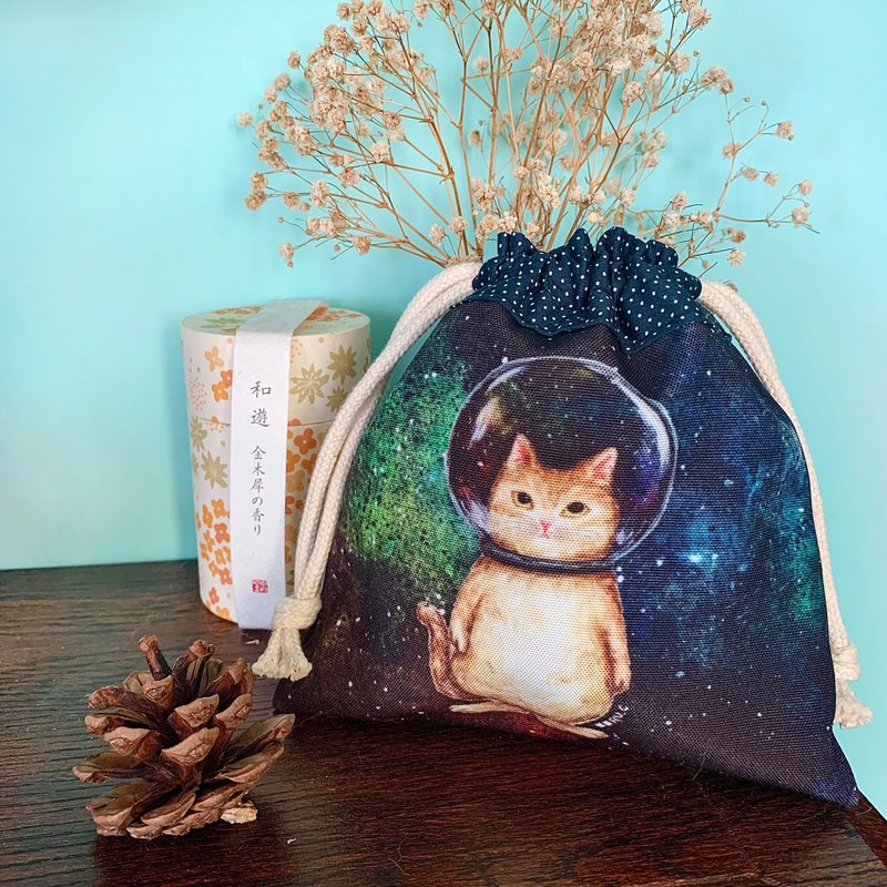 [Glass Ball Cat_Cosmic Cat] Rope Bag | Small Bag | Cloth Bag - กระเป๋าหูรูด - ผ้าฝ้าย/ผ้าลินิน หลากหลายสี