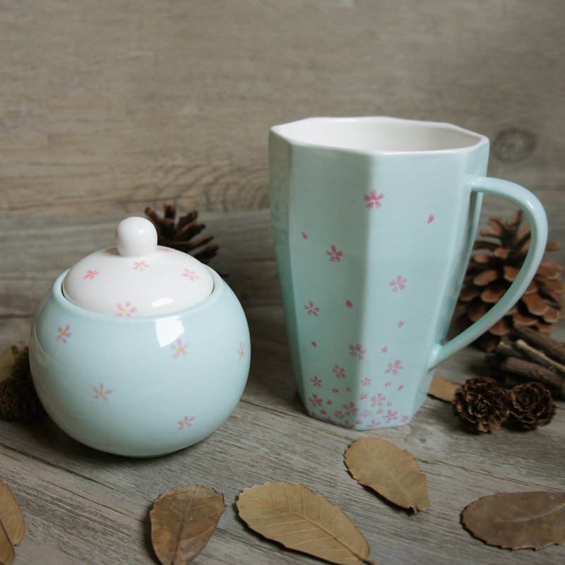 Original / cherry afternoon tea cup set (cups + sugar bowl) can add the name of free - Mugs - Porcelain Blue