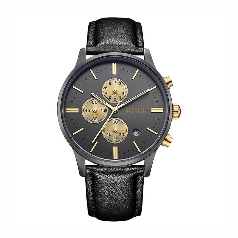 BAOGELA - STELVIO系列 黑金錶盤 / 黑皮革 手錶 - 女錶 - 其他材質 金色