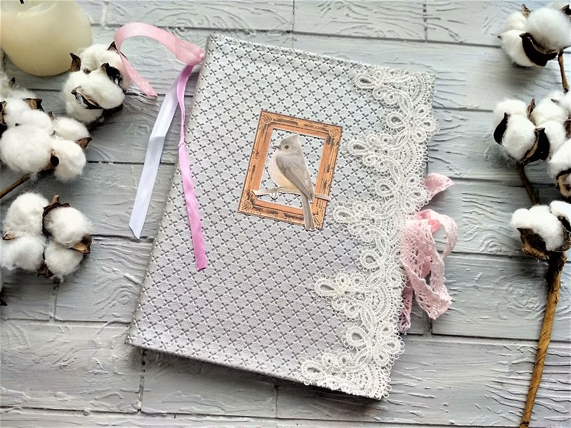 Shabby chic junk journal for sale Roses junk book handmade lace birds - Notebooks & Journals - Paper Pink