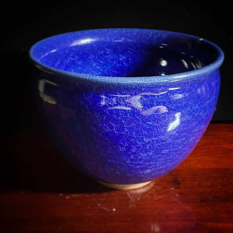 青磁冰片盆器【帝雉 簽名款】笠野窯 許聰志 - 花瓶/花器 - 陶 藍色