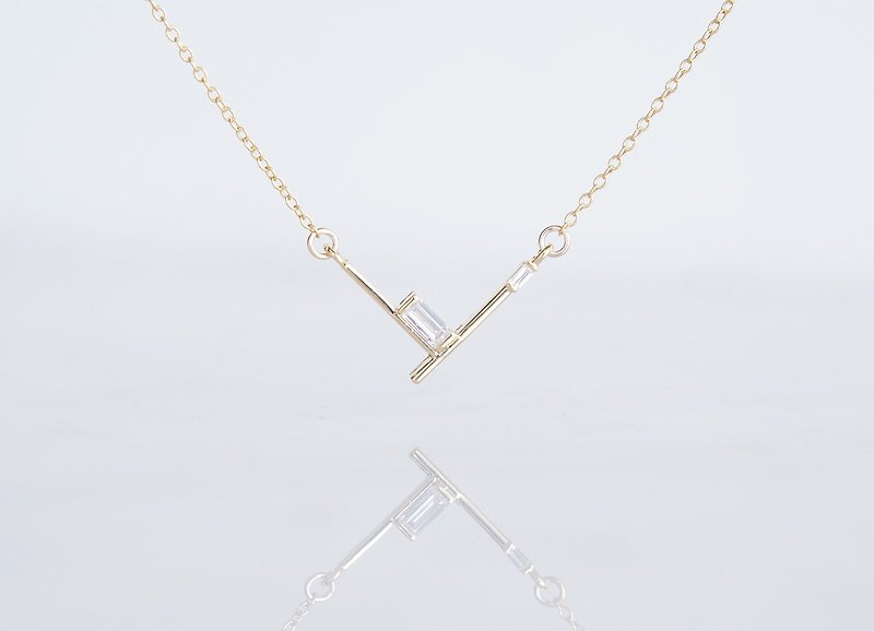【14KGF】Necklace,V Line CZ - 項鍊 - 玻璃 金色