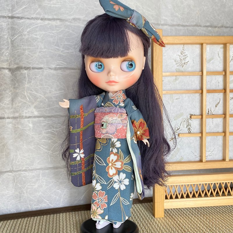 Kimono for Blythe doll - ตุ๊กตา - ผ้าไหม สีน้ำเงิน