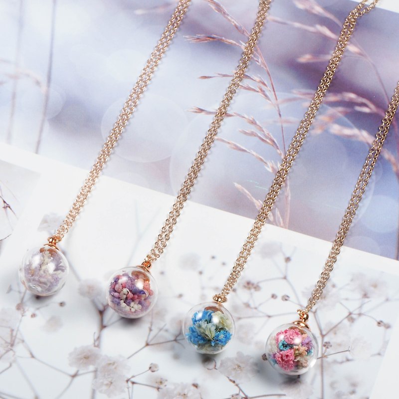 OMYWAY Handmade Dried Flower - Glass Globe Earrings necklace - สร้อยติดคอ - แก้ว ขาว