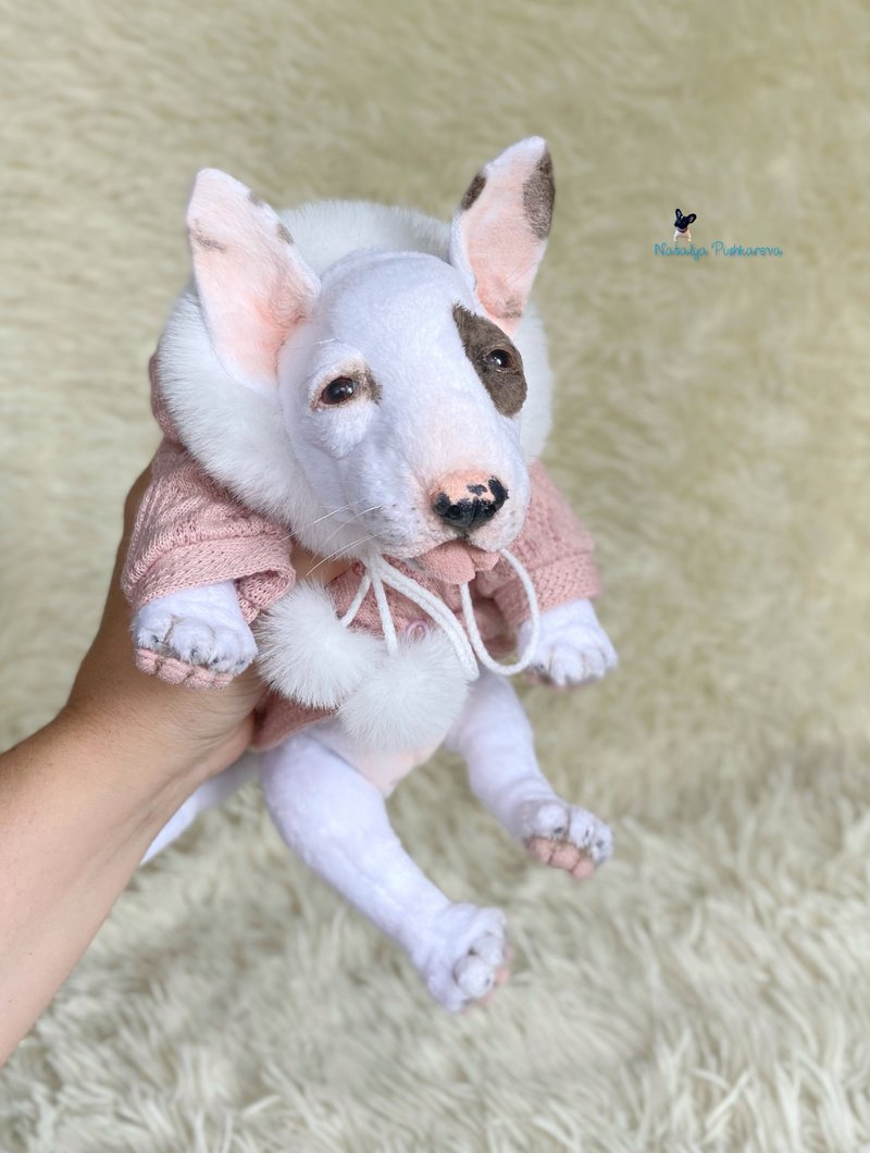 毛绒斗牛犬小狗 逼真的玩具 - 公仔/玩偶 - 聚酯纖維 白色