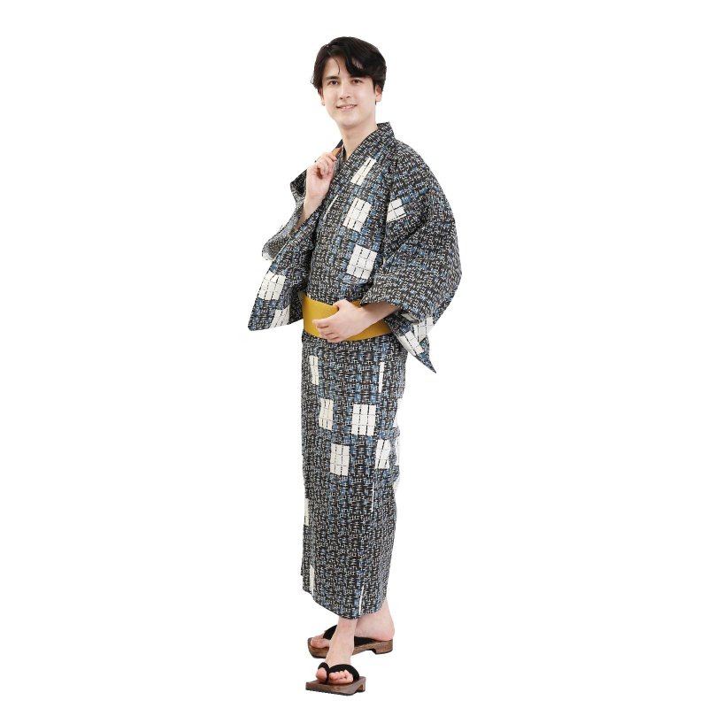 日本 和服 男士 綿 浴衣 腰封 2 件 套組 S M L Z32-12B - 其他 - 棉．麻 藍色