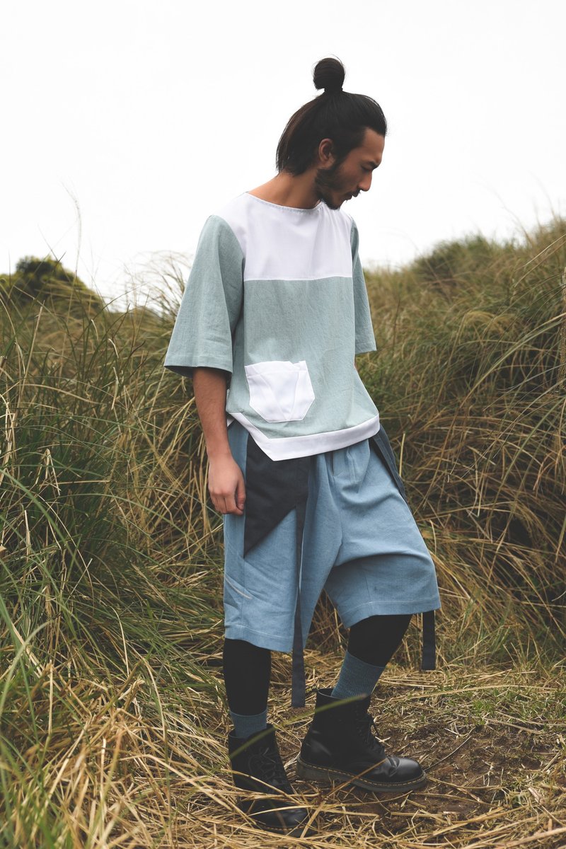 ANYGUY / Alan Hu 2017 S/S 船領寬上衣 - 男 T 恤 - 棉．麻 白色