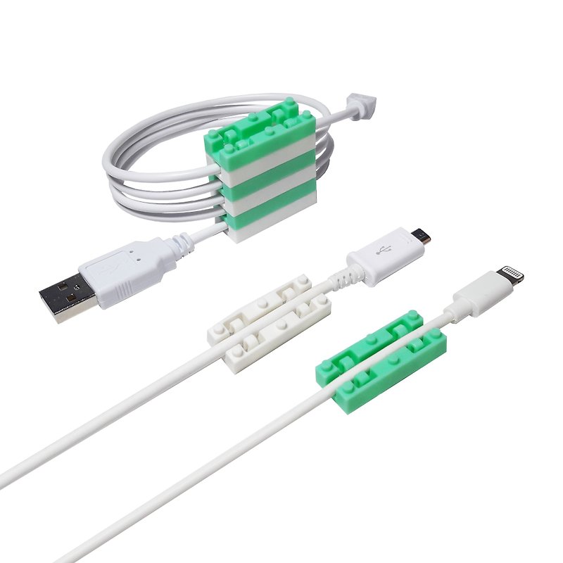 FunnyClip music line - green and white (8 in) - building block hub / wire take-up / reel - ที่เก็บสายไฟ/สายหูฟัง - กระดาษ หลากหลายสี