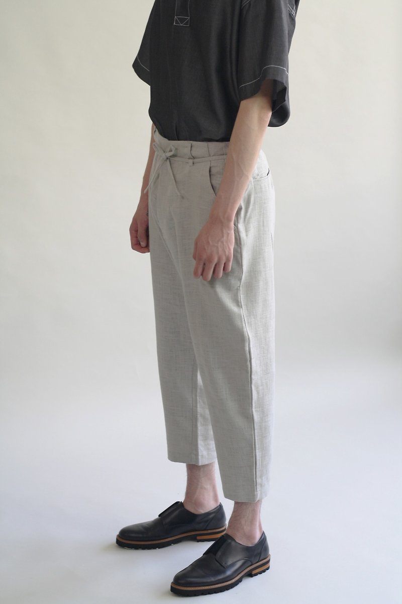 Checked Linen Trousers - Light Grey - Men's Pants - Linen Gray