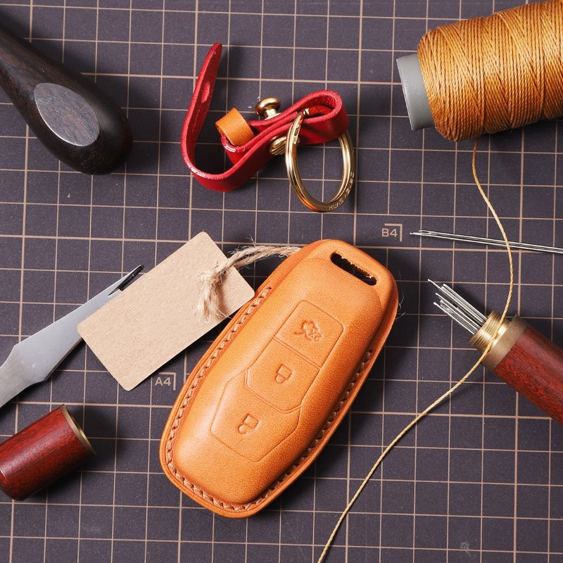 【換季特賣】全手工客製 義大利真皮汽車鑰匙套包 For Ford  福特 - 鑰匙圈/鑰匙包 - 真皮 