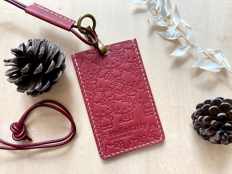 HelloKitty 密舖圖案證件套 皮革DIY材料包 卡套 Sanrio 正式授權 - 皮革 - 真皮 紅色