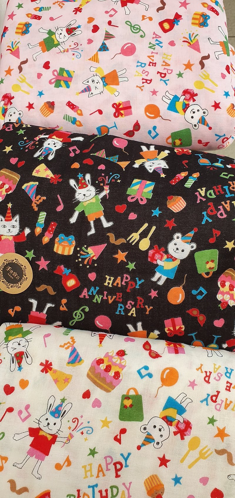 Bunny Birthday Party-Black-Cotton Gauze Handkerchief 28×28CM - Handkerchiefs & Pocket Squares - Cotton & Hemp Black