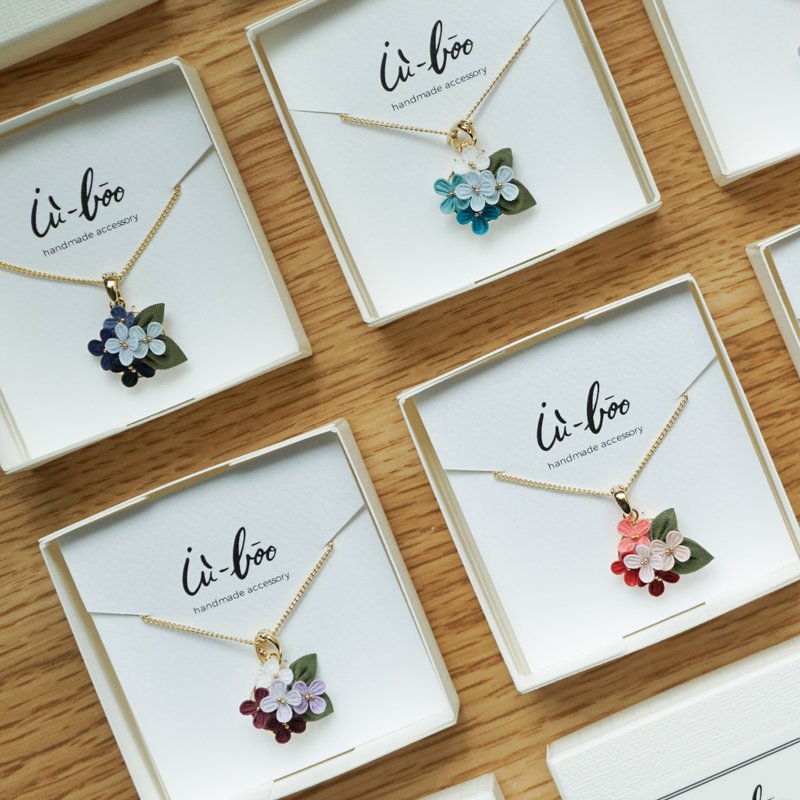 雨季 紫陽花 Hydrangea 細工布花 項鏈 接單製作 - 項鍊 - 棉．麻 