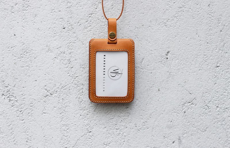 Caramel vegetable tanned leather double layer ID holder - ที่ใส่บัตรคล้องคอ - หนังแท้ 