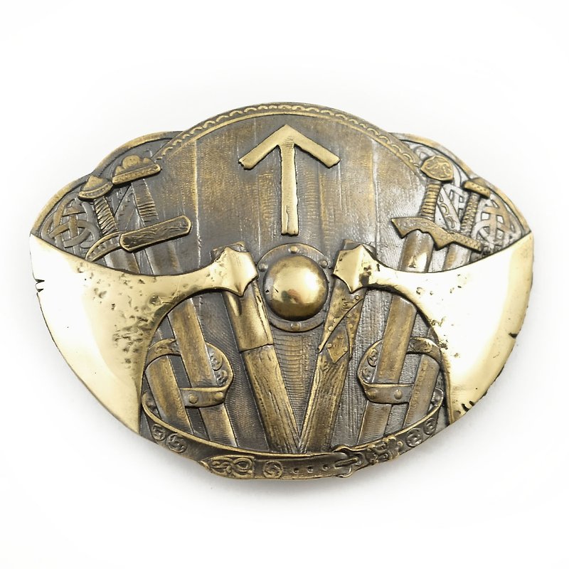Tiwaz soild brass belt buckle, Celtic Tyr rune belt - เข็มขัด - วัสดุอื่นๆ สีทอง