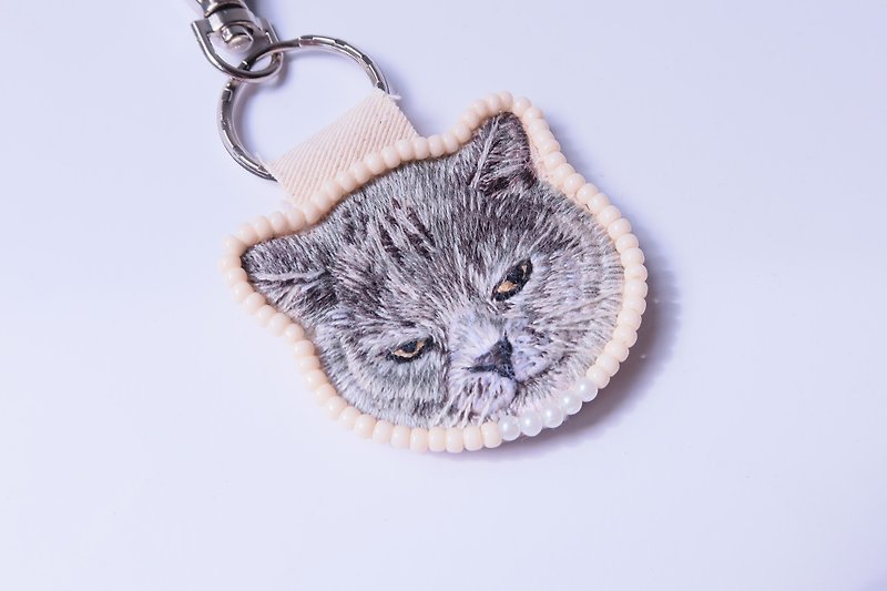 Flat version - embroidered key ring like real pet face - embellished with beads - ที่ห้อยกุญแจ - งานปัก 