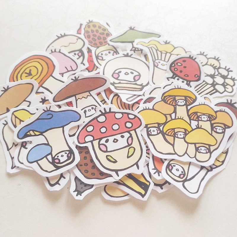 mushroom illustration sticker - สติกเกอร์ - กระดาษ สีนำ้ตาล