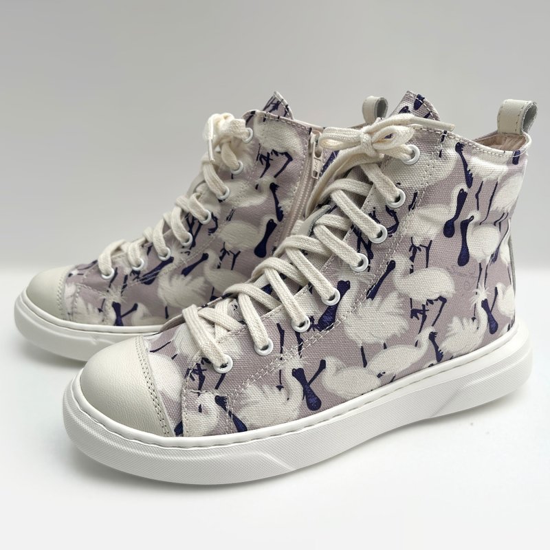 黑面琵鷺_手工印花帆布鞋 灰紫 - 女款休閒鞋 - 真皮 紅色