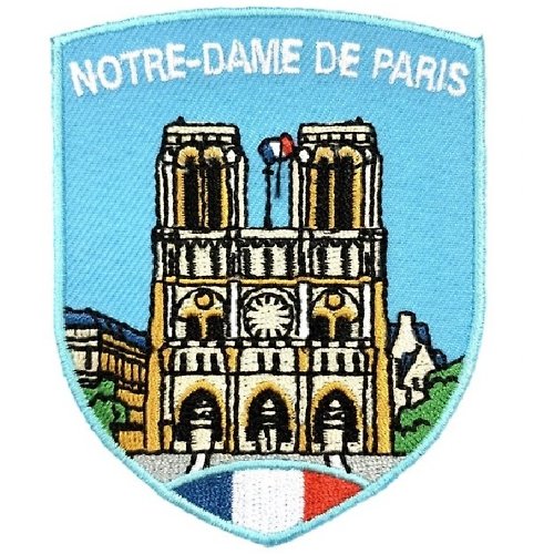 A-ONE 法國 巴黎聖母院 正面 地標熱燙刺繡士氣章 貼章 補丁貼 燙布貼