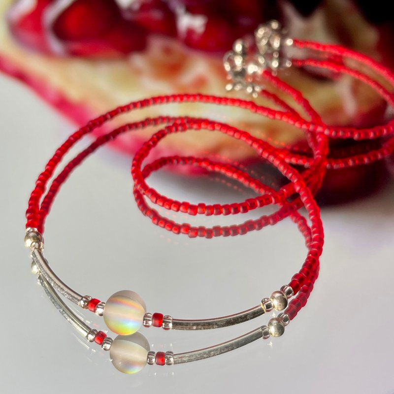 Fruit & Vegetable Collection - 023 Pomegranate Silver Necklace - สร้อยคอ - เงิน สีแดง