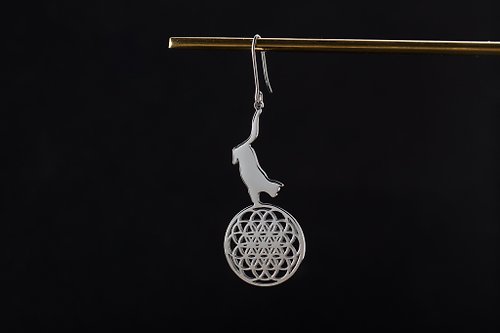 吳小姐3d訂製珠寶 貓與生命之花(單邊/一對)耳環-可改夾式 抗敏醫療鋼
