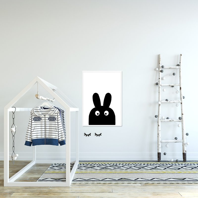 Little Bunny art print with Frame - โปสเตอร์ - กระดาษ สีดำ