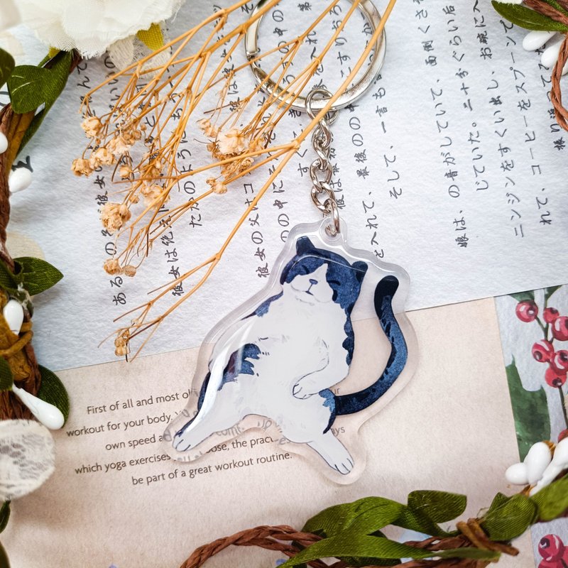 KR412懶散賓士 Lazy Calico Benz Cat/晶透吊飾 - 鑰匙圈/鑰匙包 - 塑膠 多色