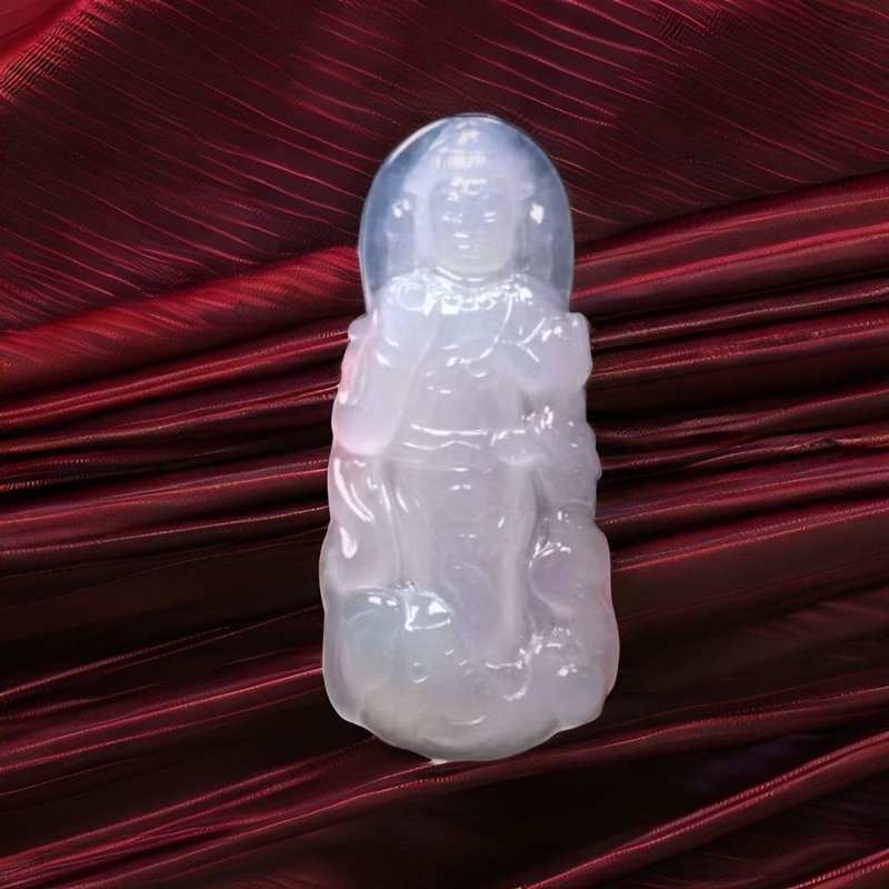 【屬龍/蛇本命佛】冰種翡翠精雕普賢菩薩 | 天然緬甸玉翡翠 |送禮 - 吊飾/掛飾 - 玉石 透明