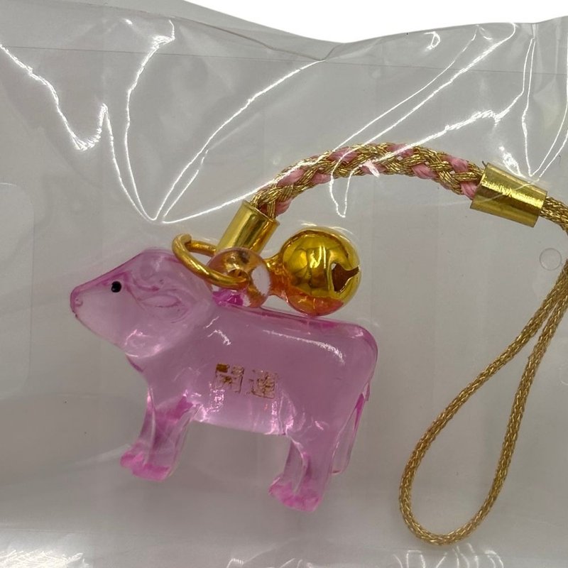 Ganzhi netsuke red lucky gold bull pendant pink - พวงกุญแจ - วัสดุอื่นๆ สึชมพู