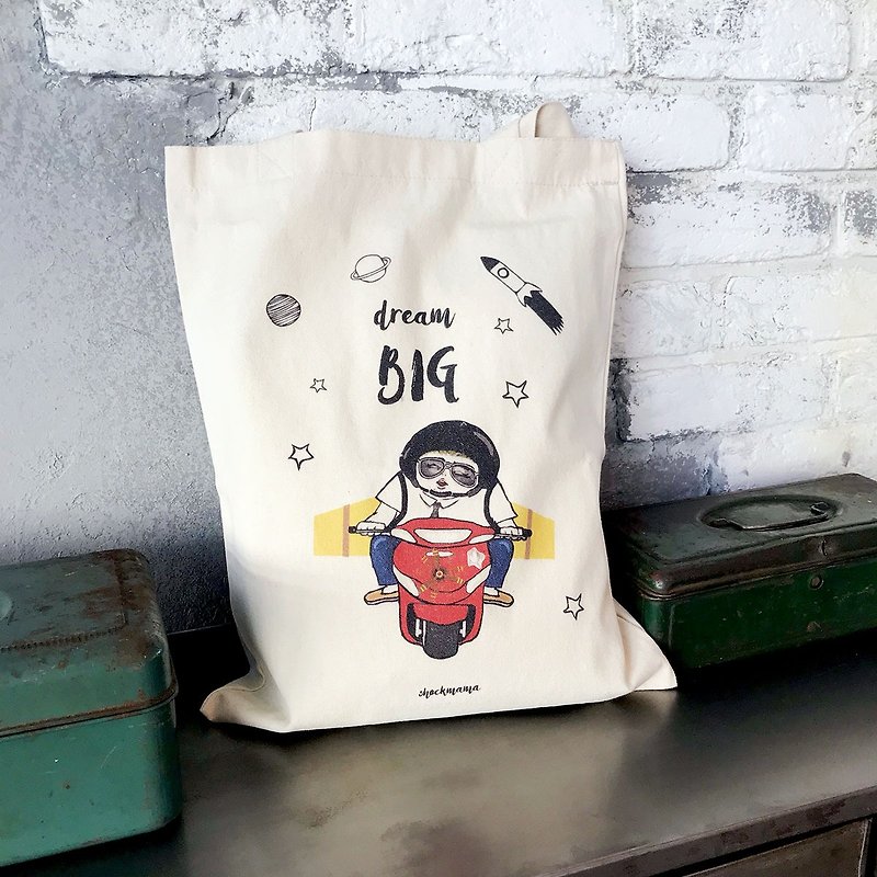 Dream big canvas bag - กระเป๋าแมสเซนเจอร์ - ผ้าฝ้าย/ผ้าลินิน ขาว