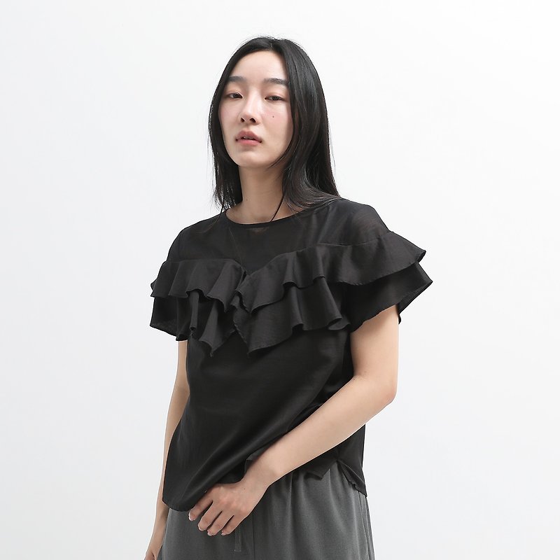 Menghui_Menghui stitched top_24SF002_black - เสื้อผู้หญิง - เส้นใยสังเคราะห์ สีดำ