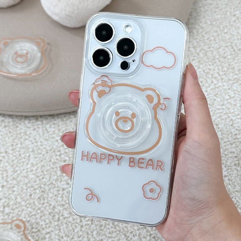 Happy bear iPhone mobile phone case Grip smart tok set - 手機殼/手機套 - 塑膠 多色