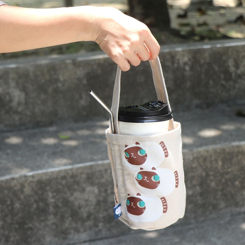 喝拎袋 - baby Luna 暹羅魚喵 飲料提袋 - 手提包/手提袋 - 棉．麻 白色