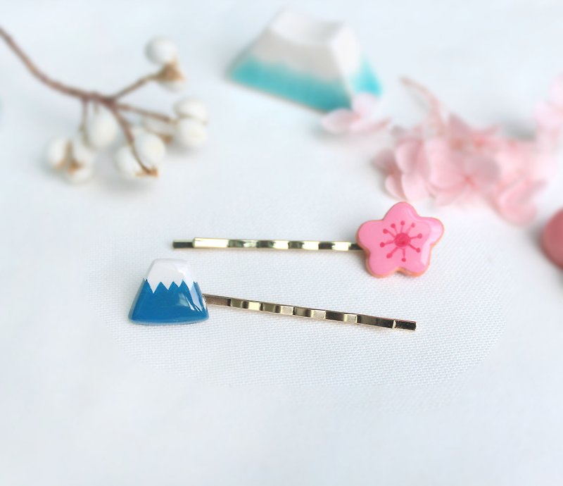 [Mount Fuji] Mount Fuji Cherry Blossom Hairpin / Hair Accessories / Japanese / Handmade Handmade - เครื่องประดับผม - ดินเหนียว สีน้ำเงิน