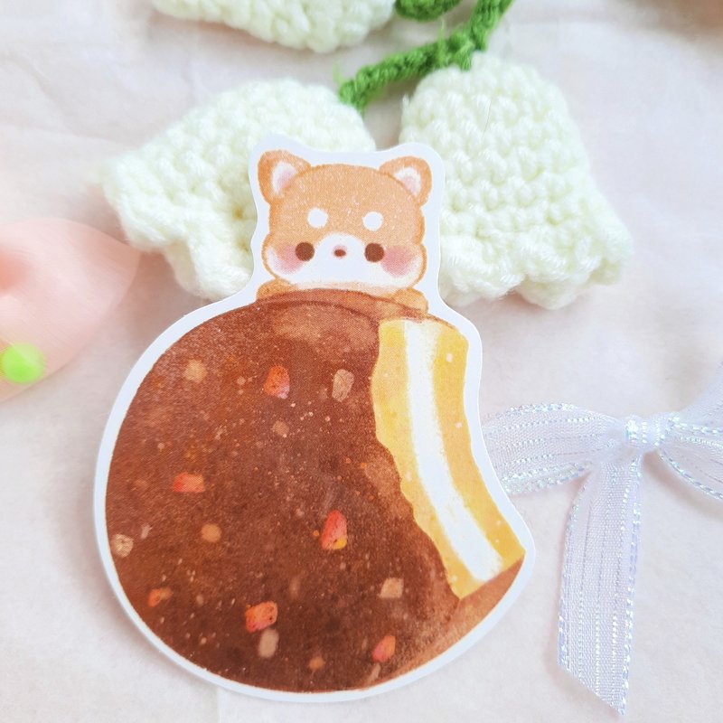 THEA-8cm Water Resistant Sticker-Poly Propylene Coating-Shiba and Chocolate Cake - สติกเกอร์ - วัสดุกันนำ้ 