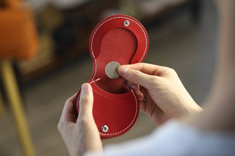 DIY手工創意禮品 簡約植鞣牛皮馬蹄包 迷你零錢耳機口紅收納包 - 皮革 - 真皮 