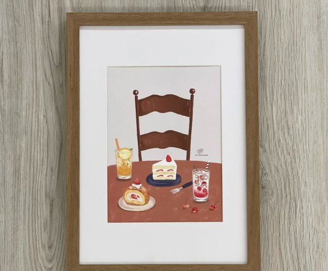 一緒にアフタヌーンティーをしましょう イラストハンギングペインティング フレーム付き ショップ Butterrosesugar ポスター 絵 Pinkoi