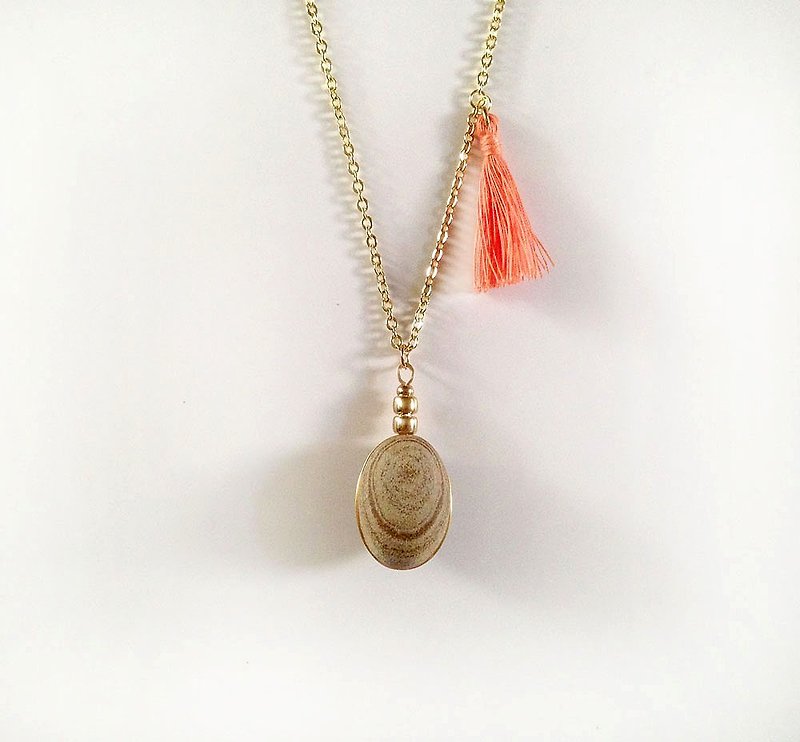 [ Natural ] handmade tassels brass natural stone texture pendant necklace - Necklaces - Stone Khaki
