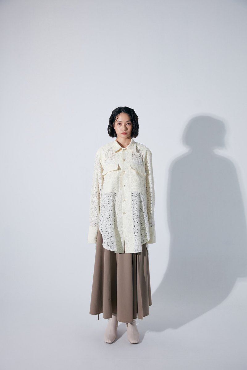 滿版蕾絲長罩衫 - 女大衣/外套 - 聚酯纖維 白色