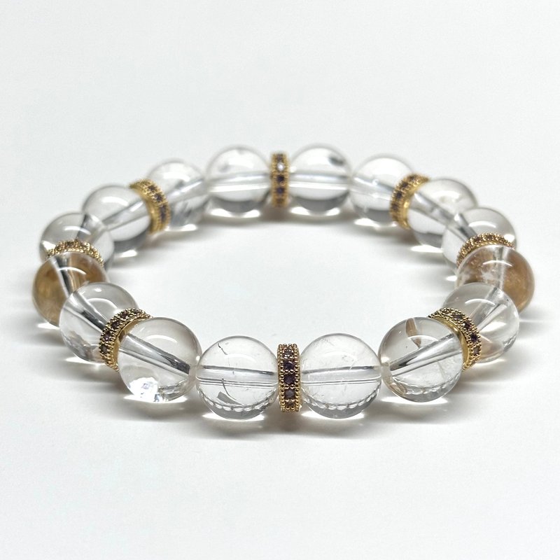 [Ice Beard] White crystal 18K gold-plated purple pink ring natural crystal bracelet - สร้อยข้อมือ - เครื่องประดับพลอย ขาว