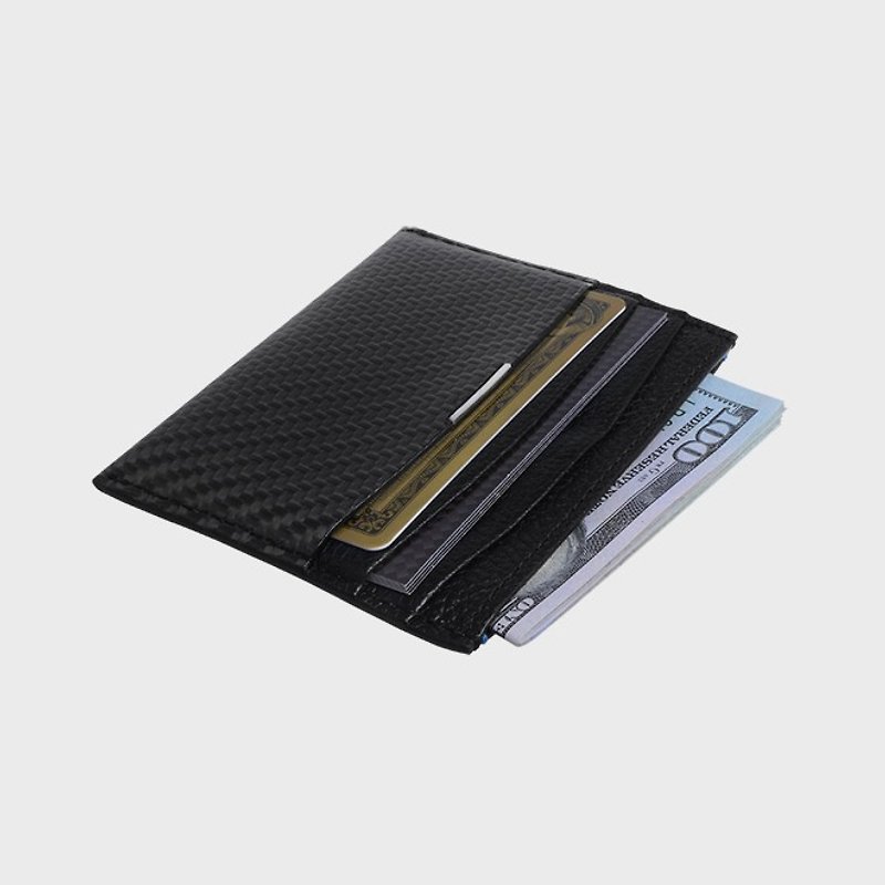 [New Year's Lucky Bag] Carbon Fiber Thin Business Card Holder Creative Gift Offer - กระเป๋าใส่เหรียญ - หนังแท้ สีดำ
