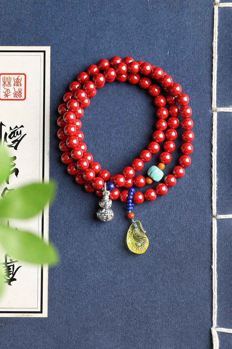 天然原礦硃砂精品紅砂三圈手鏈  硃砂含量高達95%以上 - 手鍊/手環 - 寶石 