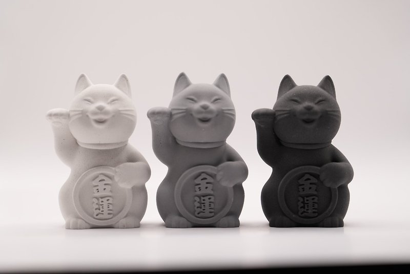 [Make Big Money_Fat Fortune] Charcoal Money Cement Lucky Cat - ของวางตกแต่ง - ปูน สีดำ