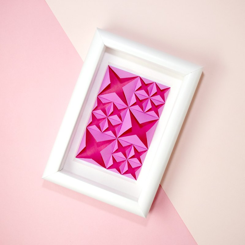 Award Winning | Origami Art 3D Diamond Pink Framed Art Decoration - Items for Display - Paper Pink