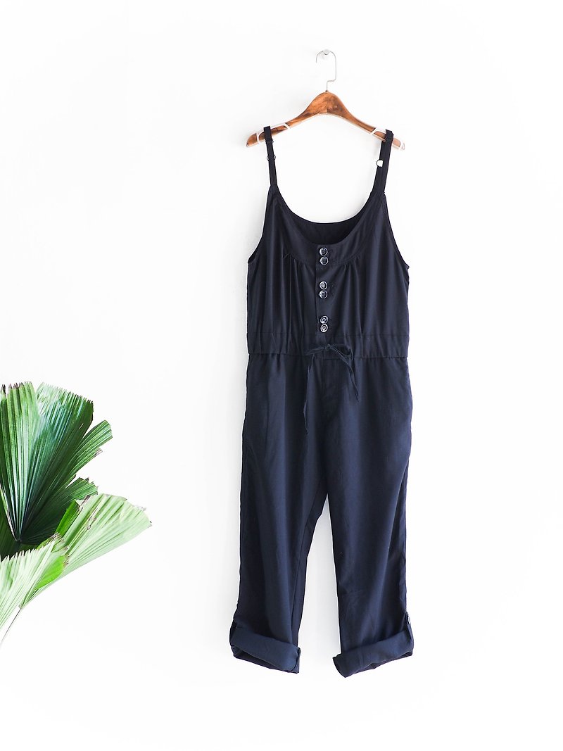 River Water Mountain - Wakayama Pure Black Girl Playing Dreams Cotton Sling Trousers Pound Neutral Japan overalls oversize vintage - Overalls & Jumpsuits - Cotton & Hemp Black